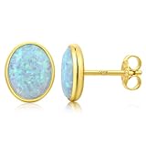 Chapados Oro Pendientes de ópalo Pendientes Plata de ley 925 Pendientes de botón Ópalo Blanco ovalado Hipolalergénicos Joyas para mujer 7 mm
