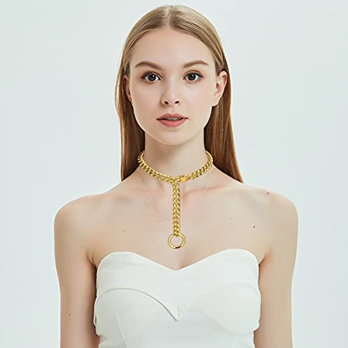 Jxlepe Womens Choker Chain 18K Gold Cuban Link Adjustable with O Ring Belt tail 0.4inch wide Punk Rock Stainless Steel Gift for her Sexy Pendant Xxxt.Necklace2