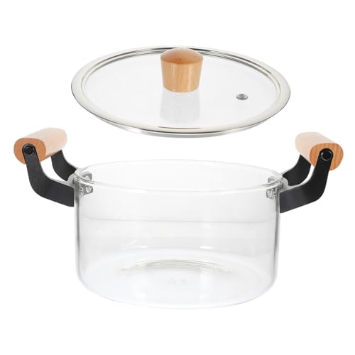 Healifty Olla de Vidrio Transparente Resistente al Calor para Sopa y Cocción con Diseño de Doble Asa y para Microondas y Cocina de Gas