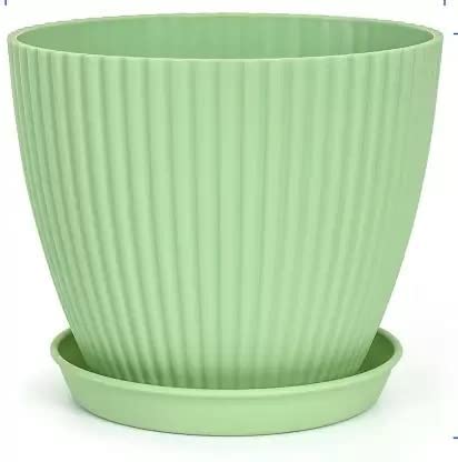 INKULTURE Plastic Round Flower Pots with Tray for Home Planters, Terrace, Garden Etc | Pack of 05 | Green | Size 6.5 Inch | for Home Indoor & Outdoor Gardening Plants