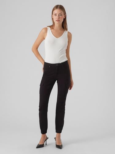 VERO MODA Damen Jeans Hose Stretch Denim Jogger Pants Cargo Stoffhose VMIVY, Farben:Schwarz, Größe:M / 30L, Beinlänge:L30