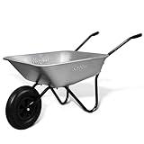 Keplin 65L Garden Wheelbarrow with Pneumatic Tyre – Single Wheel Steel Garden Barrow Supports 100kg Load Capacity, Heavy Duty Wheelbarrow for Soil, Compost, Tools & Outdoor Gardening Tasks