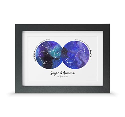 Image of Personalised couples horoscope gift | Wedding star sign print (A5-21x15cm, Print & Standard Frame)