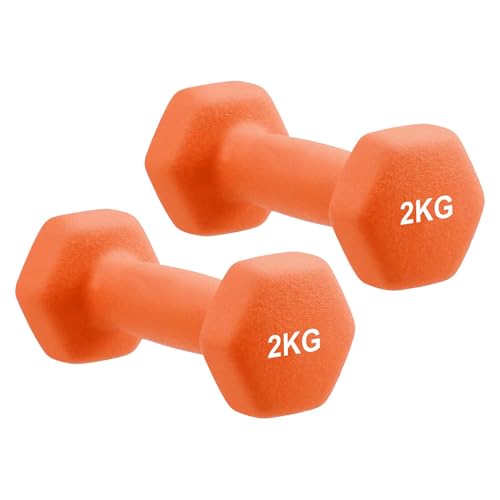 Image of AmazonBasics Neoprene Dumbbell 2 Kg, Set of 2 (Orange)