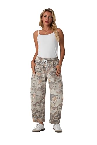 Image of Lepunuo Barrel Sweatpants Women Casual Baggy Elastic Waisted Pants Wide Leg Gym Trousers with Pockets