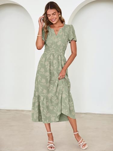 Image of Simplee Womens Summer Boho Maxi Dress Semi Formal Wedding Guest Short Sleeve V Neck Empire Waist Floral Long Dresses