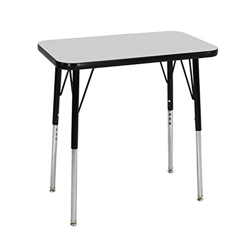Image of FDP Rectangle Single Student Activity Table (30 x 18 inch), Standard Swivel Glide Legs, Adjustable Height 19-30 inches For Social Distance, Virtual In-Home, Classroom Learning - Gray Top /Black Edge