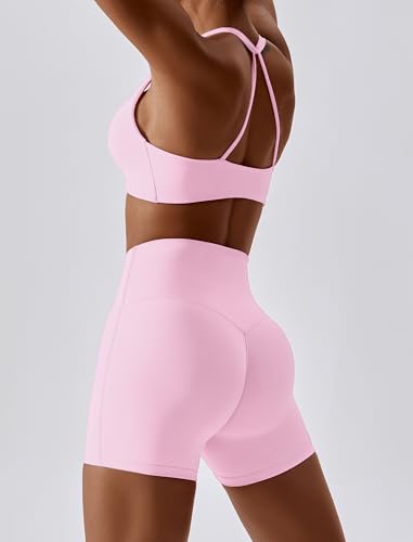 ABOCIW Workout Sets for Women 2 Piece Twist Front Halter Sports Bras High Waist Biker Shorts Exercise Gym Yoga Outfit2