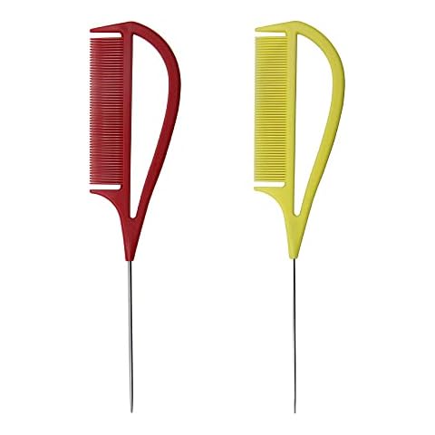 Pleenild 2 Pcs Pin Tail Comb with Curved Handle Professional Highlighting Comb Plastic Hair Teasing Comb for Women Men Hair Styling Hair Salon, Multicolour Cover