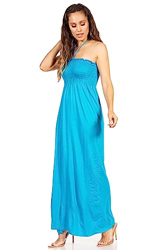 Image of Sakkas Soft Jersey Feel Solid Color Smocked Bodice String Halter Long Dress