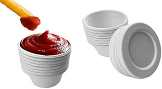 Bagasse Takeaway Sauce Pots with Lids - 2 oz - 100 Salad Dressing Container Pots with 100 Bagasse Lids - Ideal Sauce Containers and Deli Pots for Takeaway and Food Delivery Businesses