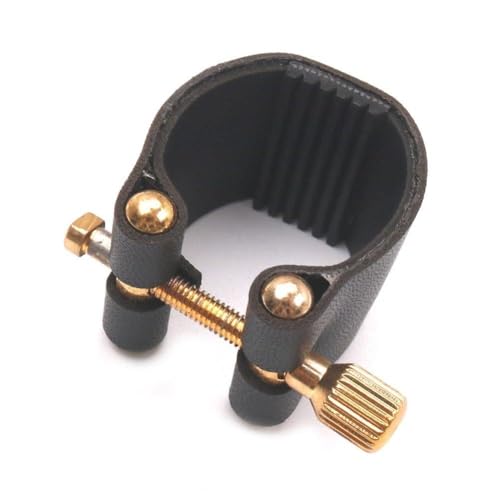 Kalokairi Saxophon-Mundstück Blattschraube mit Lederverschluss für Sopransaxophon, kompatibel mit Standard-Hartgummi- und Kunststoffmundstücken, Schwarz B