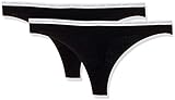 Mittlere Taille Calvin Klein Damen Thong 2pk Tanga, Schwarz (Black/Black 001), (Herstellergröße: Medium)