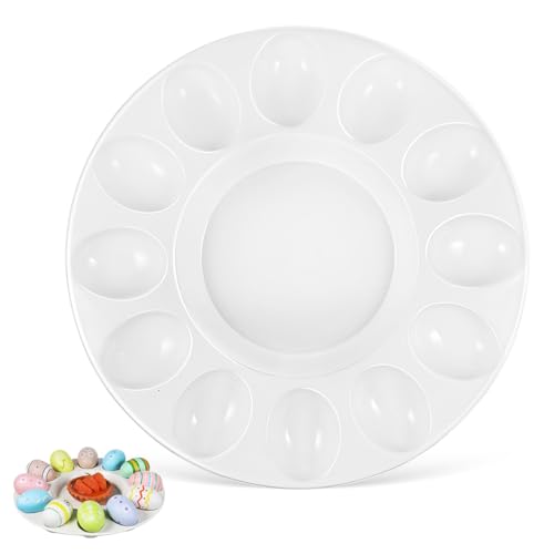 Deviled Egg Platter Ceramic White Easter 12 Hole Kitchen Deviled Eggs Dish Serving Plate Tray for Easter Treats Festival Party Favors, 10-Inch, Dishwasher Safe
