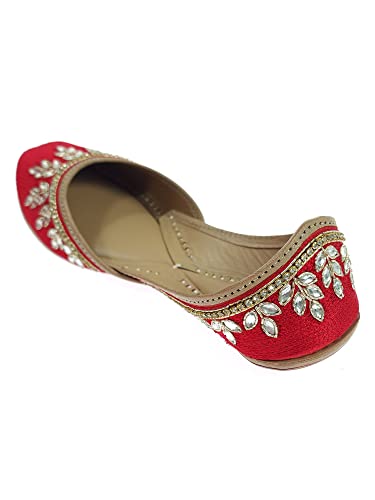 Image of Fulkari Women's Dolli Gold Genuine Soft Leather Embroidered Jutis | Bite and Pinch Free Jutti | Punjabi Formal Juttis | Girl's Wedding Flat Ladies Mojari | Formal Ethnic Juti |