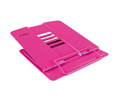 HERMA Metal Book Stand (19.8 x 22.2 x 3.3 cm Folded) Adjustable Anti-Slip Cookbook Holder for Kitchen, School and Office, Reading Rest for Kids, Pink - Image 3