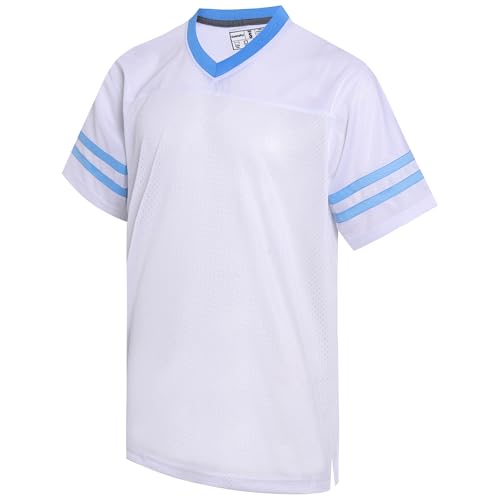 Gabiphy Blank Football Jerseys for Men Women Father Mother Birthday Gift Workout Tops College Sport Athletic Shirt Training Apparel White Jersey-Light Blue Stripe Men Size Large
