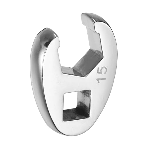 sourcing map Drive Crowfoot Wrench 3/8 Drive 15mm Metric Fractional Crowfoot Flare Nut Wrench 40Cr Chrome Plated Open End Crowfoot Wrench for Mechanics Automotive Repair Work