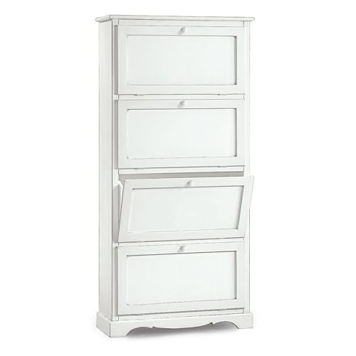 Mar.c.a. Design - Scarpiera in Legno Arte Povera Alta 4 Ante - Scarpiera Capiente 79x30x170 cm - Made in Italy