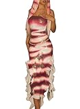 Women Halloween Shark Tale Lola Costume Dress Sequin Tube Dress Ruffle Hem Strapless Fish Cosplay Dresses (Multicolor, M)
