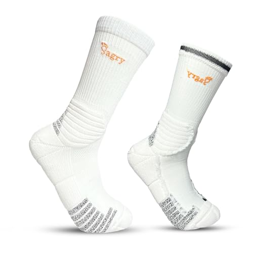 Elite Basketball Socks, Performance Cushioned Mid Calf Athletic Socks with Arch Compression for Football Hiking Running