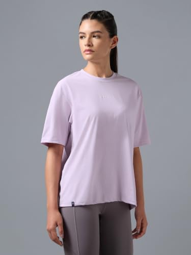 Image of TECHNOSPORT Women's Printed Boxy Fit Round Neck T-Shirt COTFLEX Half Sleeve Slip On Polyester for Gym Yoga Workout UPF50+ Anti Odour