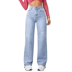 Baggy Jeans Damen High Waist Jeanshosen Weites Bein Jeans Stretch Straight Jeans Hosen Casual Lose Damenhose Freizeithose Wide Leg Denim Pants