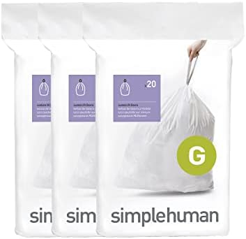 simplehuman CW0258 code H Custom Fit Bin Liner Bulk Pack, White Plastic (3 Pack of 20, Total 60 Liners)