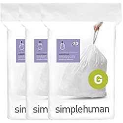 simplehuman Code G 60 Count Custom Fit Liners, Drawstring Kitchen Trash Bags, One-by-One Mess-Free Dispense, Extra Thick & Double Seamed, 50% PCR Plastic, 30 Liter / 8 Gallon, White