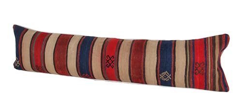 Kilimwarehouse King Size Kilim Pillow Cover 12x47 inch Handmade Lumbar Oriental Kilim Pillow Bedding Organic Oblong Accent Cushion Cover Huge Twin Extra Long Pillow