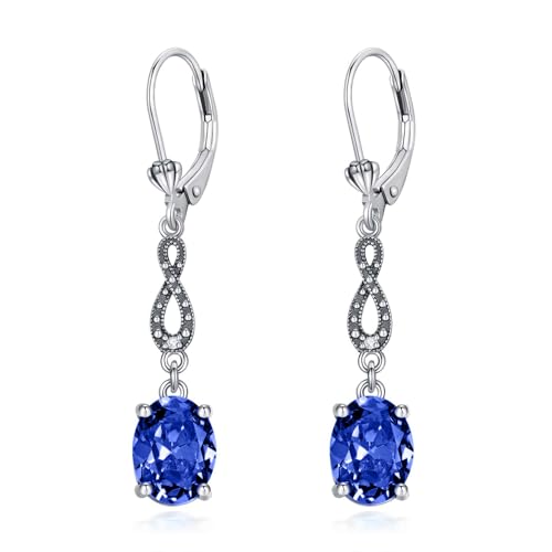 AOBOCO Vintage Earrings 925 Sterling Silver Infinity Love Leverback Earrings with 8 * 6mm Birthstone Crystal, Birthday Anniversary Jewelry Gifts for Women Her - Main Image