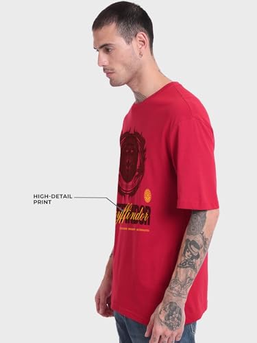 Image of Bewakoof Official Harry Potter Merchandise Men's 100% Cotton 220 GSM Graphic Print Oversized Fit Round Neck T-Shirt