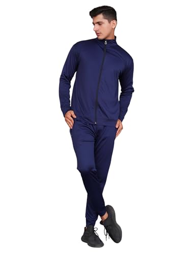 Image of Kraasa Mens Solid Cotton Lycra Blend Comfortable Two-Piece Matching Tracksuit