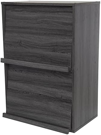 Iris Ohyama, Storage unit with 2 folding doors /Wooden Cabinet/Flap rack/Storage Cabinet, Adjustable shelf height 3.2 cm, Office, Living Room - Flap Rack - CHR-2 - Grey Oak