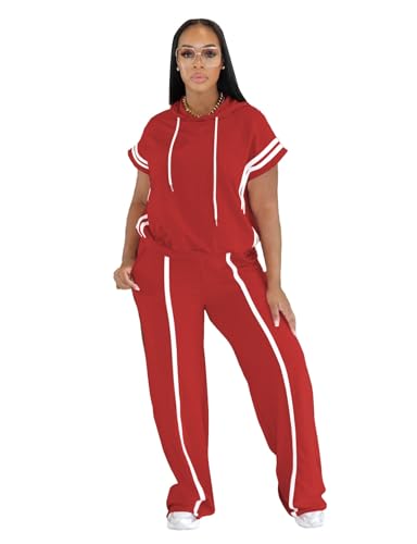 Ulovmi Lounge 2 Piece Sets For Women Summer Cozy Womens Fall Outfits Travel Sweatsuits Fashion Matching Clothing Big Red L