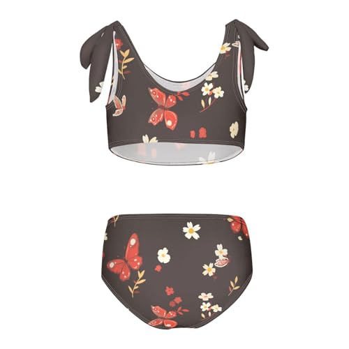 KLL Embroidery and Rhinestones Small Red Butterfly Girls Two Piece Bikini Sets Quick-Dry Swimsuits Swimwear Adjustable Strap2