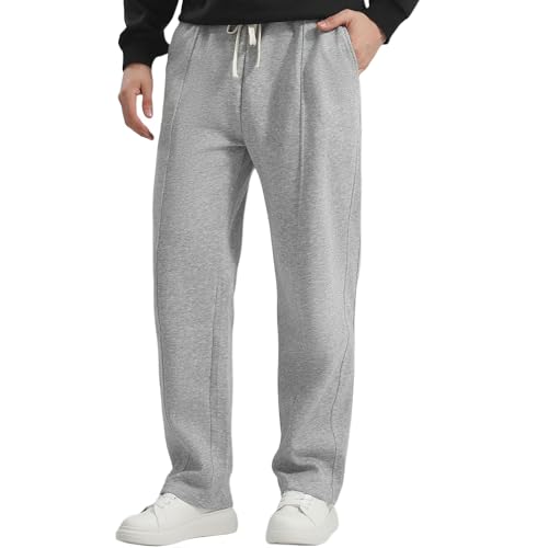 SHAGGA Sweatpants Mens Straight Leg Uncuffed Hem Loose Fit Joggers Tracksuit Bottoms with Pockets for Running Workout (UK, Alpha, M, Regular, Regular, Light Gray)