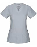 Cherokee Women's Workwear Flex with Certainty V-Neck Top, Grey, Small