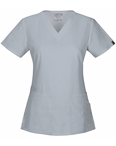 Cherokee Women's Workwear Flex with Certainty V-Neck Top, Grey, Small