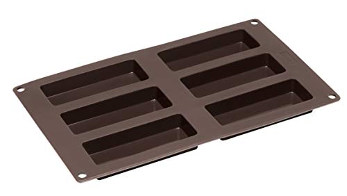 LURCH Germany Flexiform Silicone Cereal Bar | Granola Bar Mold | Rectangle Mold | Soap Bar Mold | Resin Mold Rectangle | Candy Bar Mold | Chocolate Bar Mold | 11.8 X 6.9 In 6 Cavity - Brown