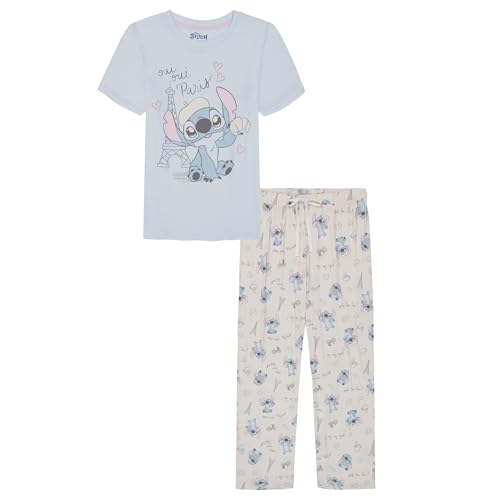 Disney Women's 2-piece Loose-fit Pajama Set, Soft & Comfortable, Stitch Oui Oui Paris, Medium