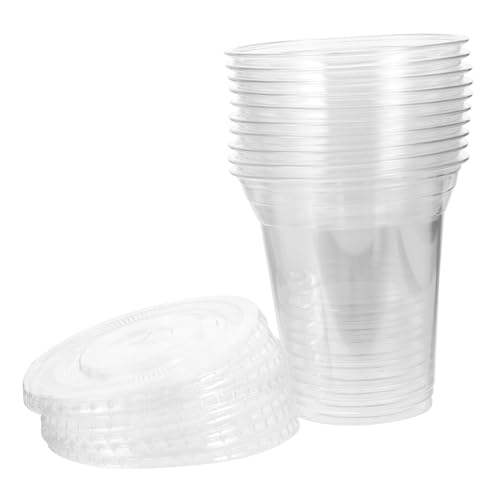 FRCOLOR 10個 透明使い捨て飲料カップ 平蓋付き 素材 軽量コンパクト カフェ レストラン 家用に ミルクやジュース保存可能