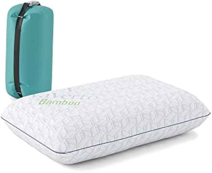 Vaverto Travel and Camping Pillow - Compressible Medium Firm Memory Foam, Breathable Bamboo Cover, Machine Washable, Ideal for Backpacking, Airplane, Car Travel