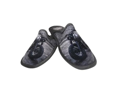 Preisvergleich Produktbild Biorelax Herren Haussschuhe Mod. Motorrad-Zeichnung Grau
