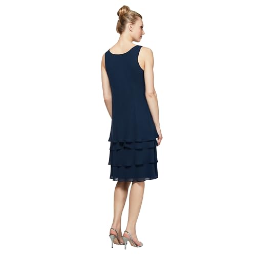 Image of S.L. Fashions Women's Mother of The Bride Tiered Jacket Dress with Shoulder Embellishment