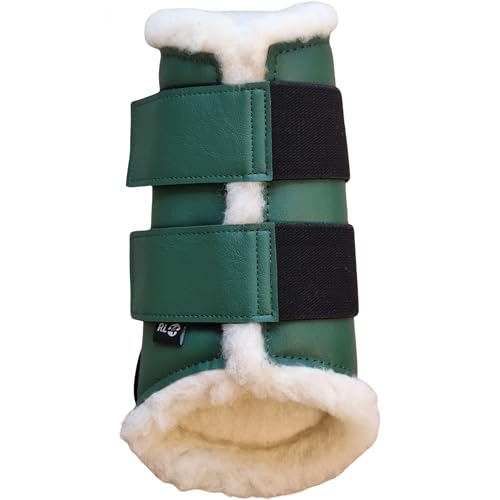 RL24 - Gamaschen Comfort – Pferdegamaschen mit weichem Teddyfutter & Klettverschlüssen – anatomisch geformt & stoßabsorbierend – Gamaschen für Pferde in dunkelgrün – Größe M