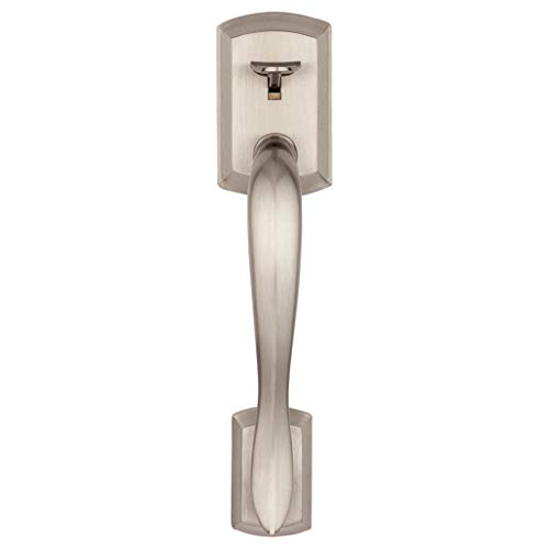 Image of Kwikset Avalon Front Door Handle No Lock, Entry Handleset Exterior with Interior Reversible Handed Lever, Non-Locking, Satin Nickel, Deadbolt Not Included, with Microban Protection