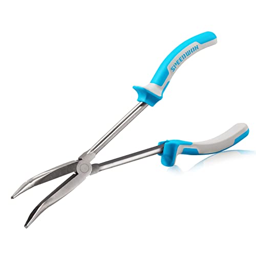 SPEEDWOX Pinza a becco piegato a lunga portata 11 pollici 45 gradi di precisione pinze fini per meccanici tecnici appaltatori strumento professionale ad alta leva antiscivolo TPR maniglia seghettata