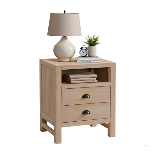 Arden Rustic Wood Nightstand with Open Shelf and 2 Drawers