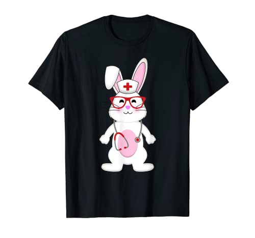 Lindo conejito enfermera estetoscopio RN, LPN, LVN huevo de Pascua Camiseta